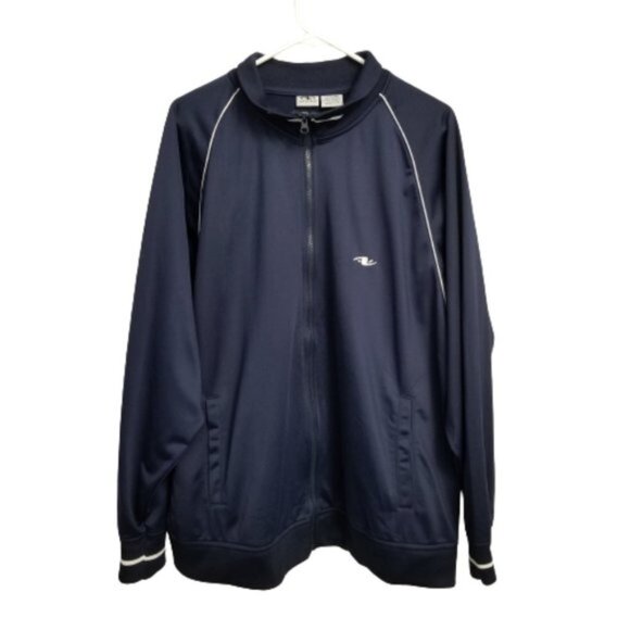 Athletic Works Windbreaker Jacket Full Zip Front Pockets White Piping Navy Large - Picture 7 of 9